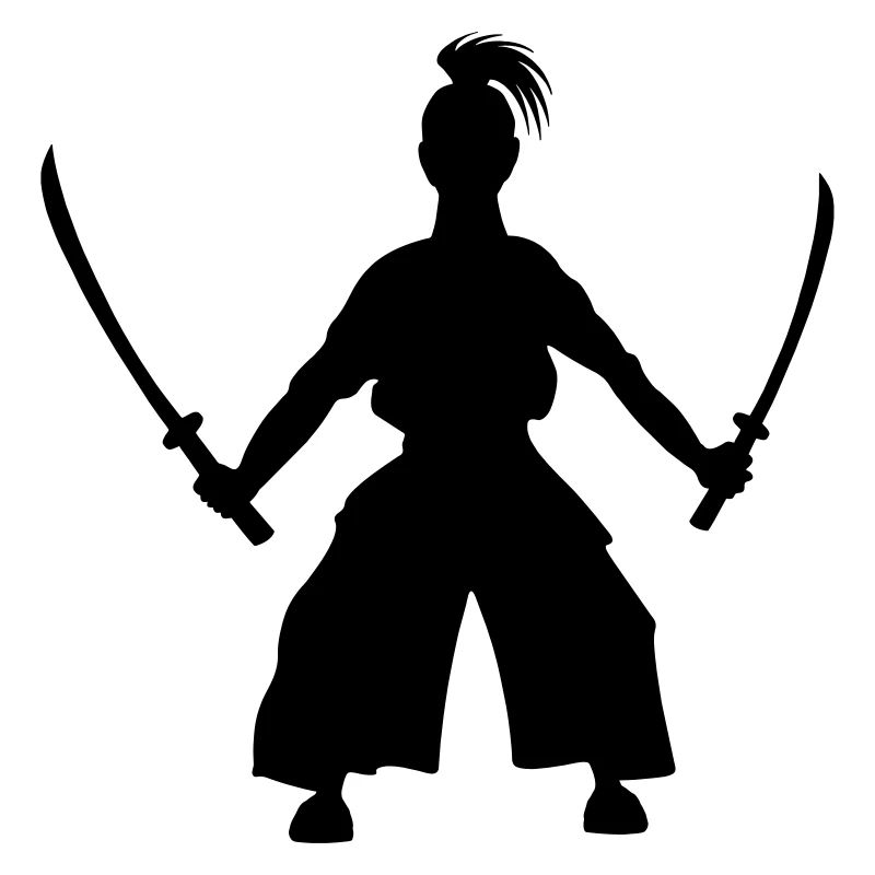 Épéiste japonais debout 2 épées