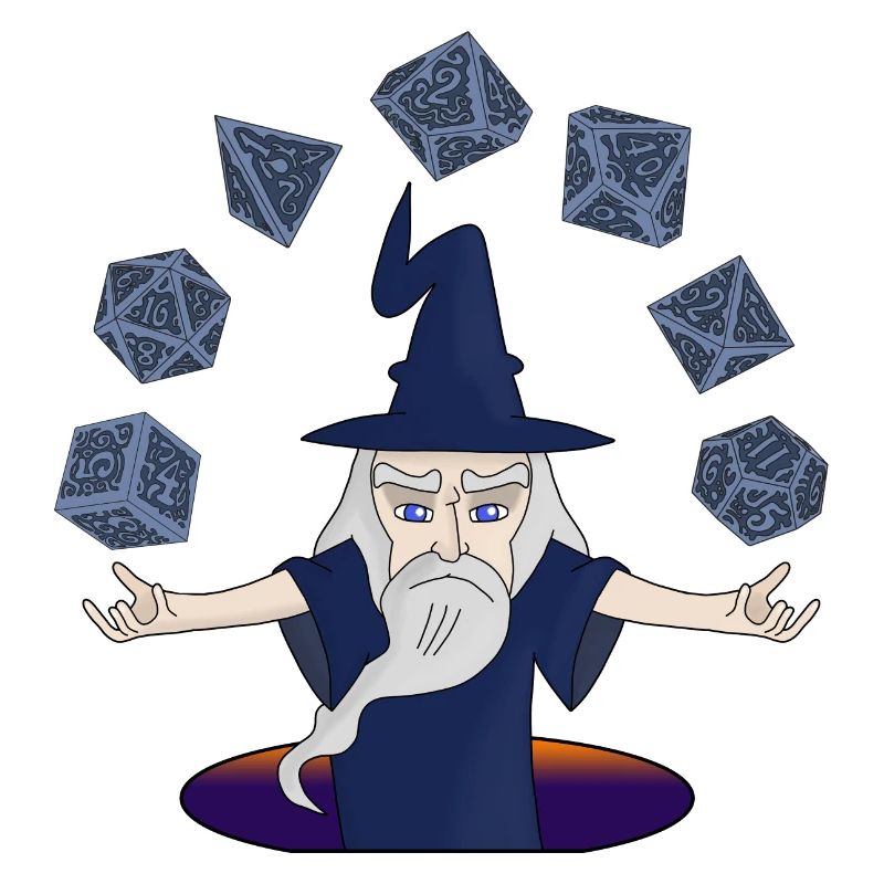 Ein Zauberer mit schwebenden Würfeln