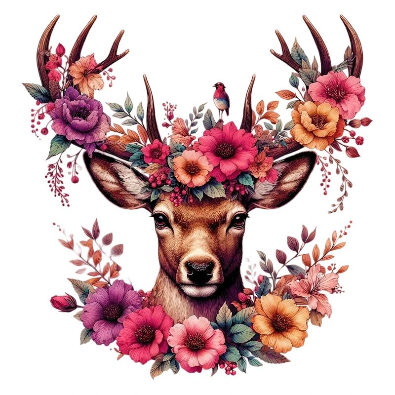 Hirsch mit Blumen