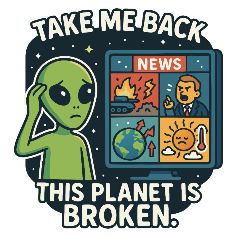 Humorous alien with environmental criticism