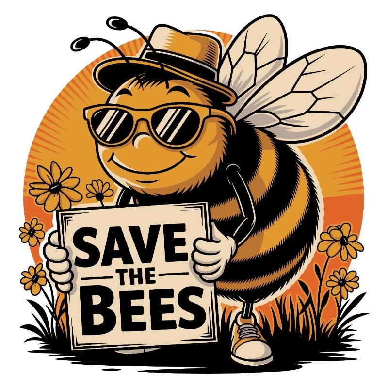 Save The Bees Funny Cartoon Style Bee