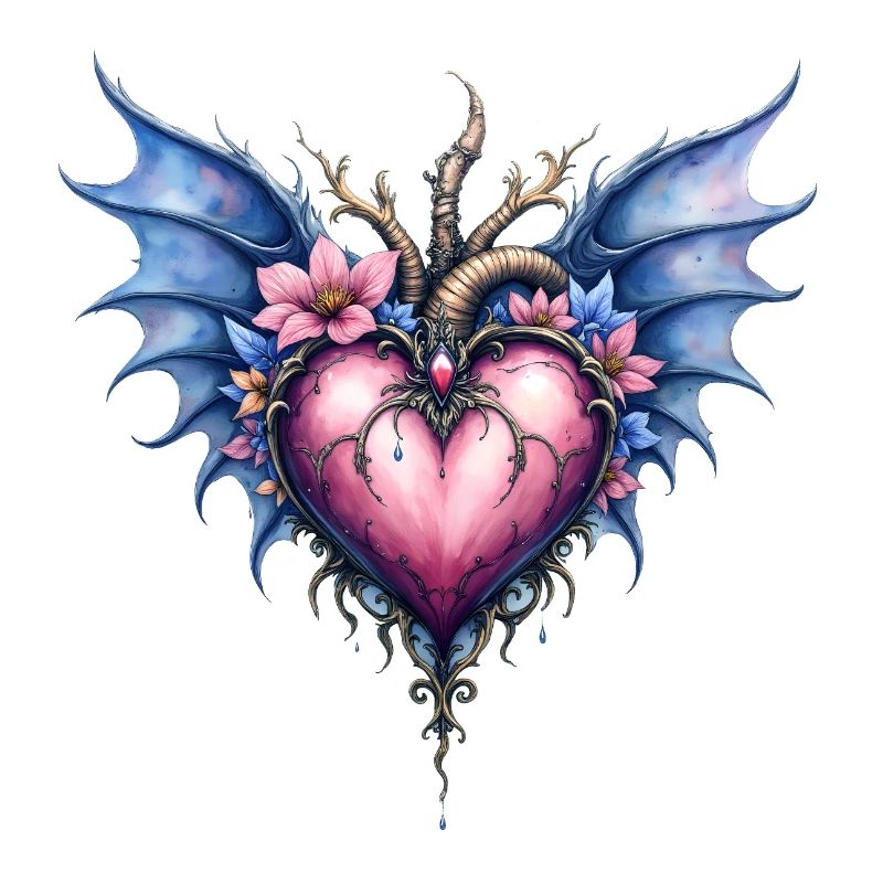 Gothic Floral Winged Heart