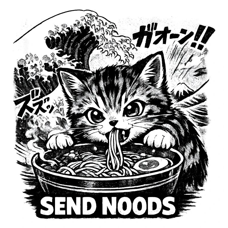 Affiche de Chat Mange des nouilles ramen