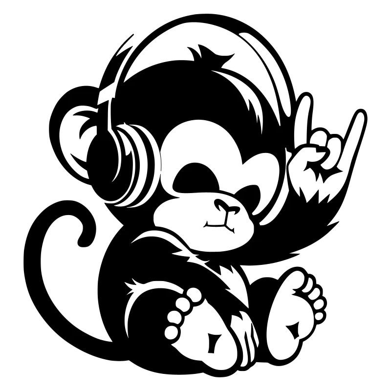 Rock Affe mit Kopfhörer und Rock-Handzeichen