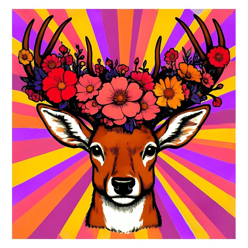 Hirsch mit Blumen