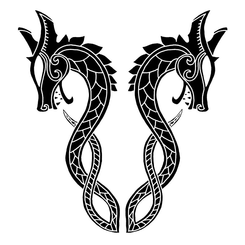Schwarzer Drache mit zwei Köpfen