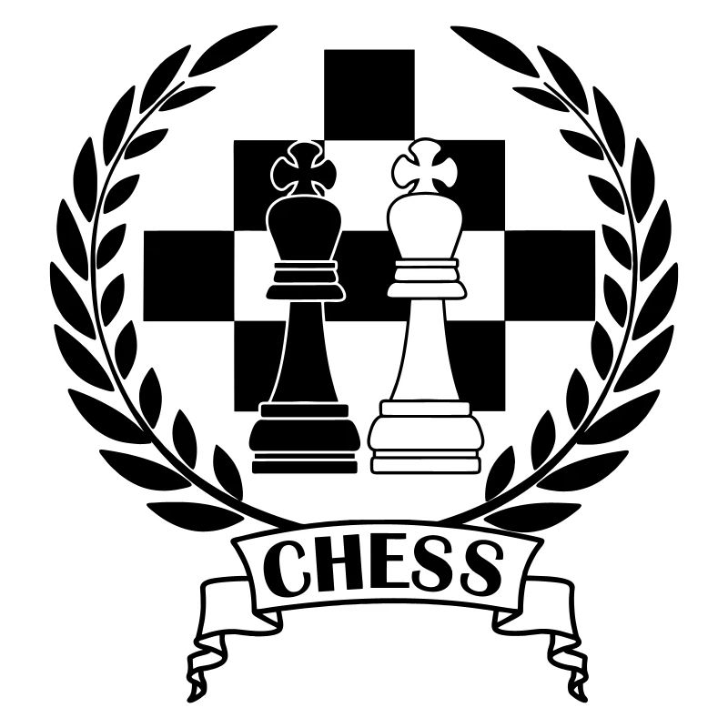 Pièces d’échecs en couronne de laurier avec texte CHESS