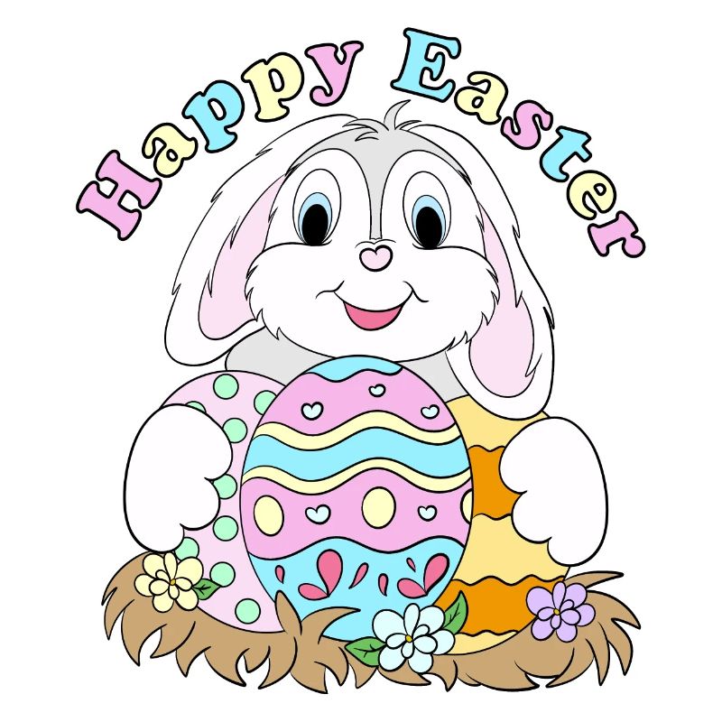Happy Easter! Süßer Osterhase mit Ostereiern
