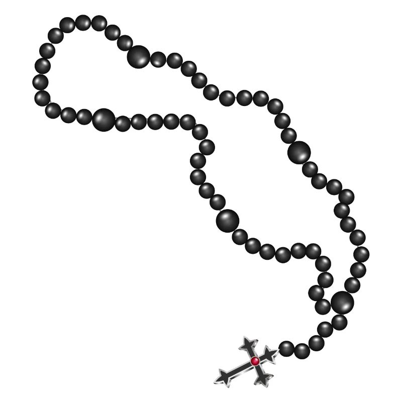 Dessin du chapelet avec croix et perles noires