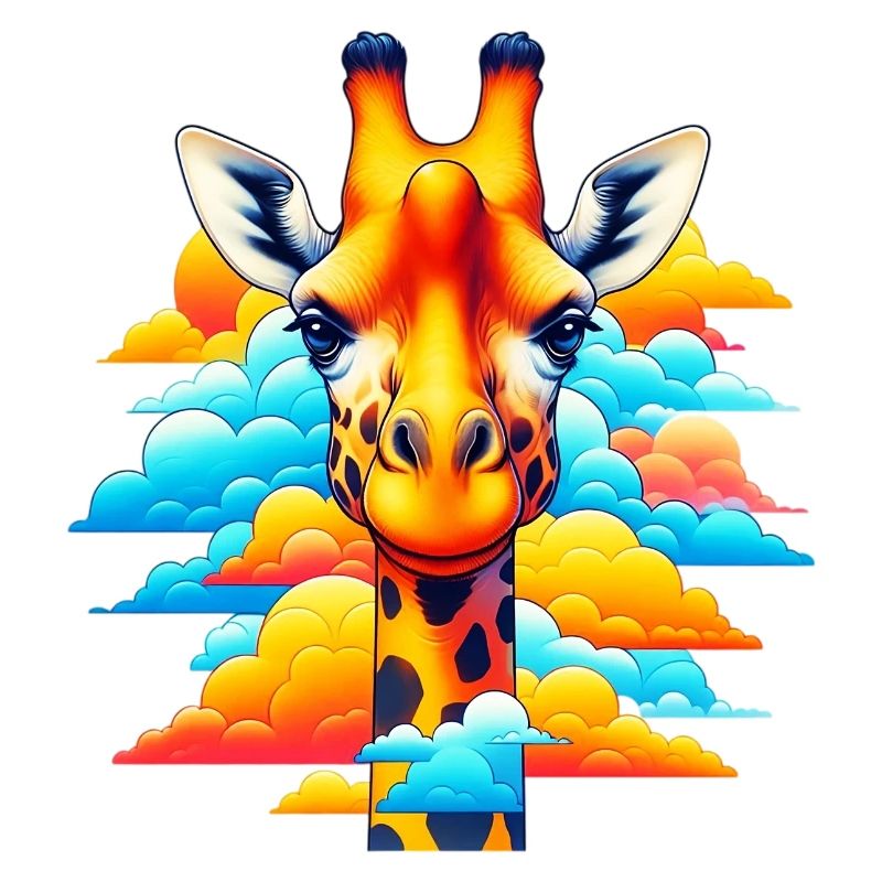 Giraffe with head in cloud clouds