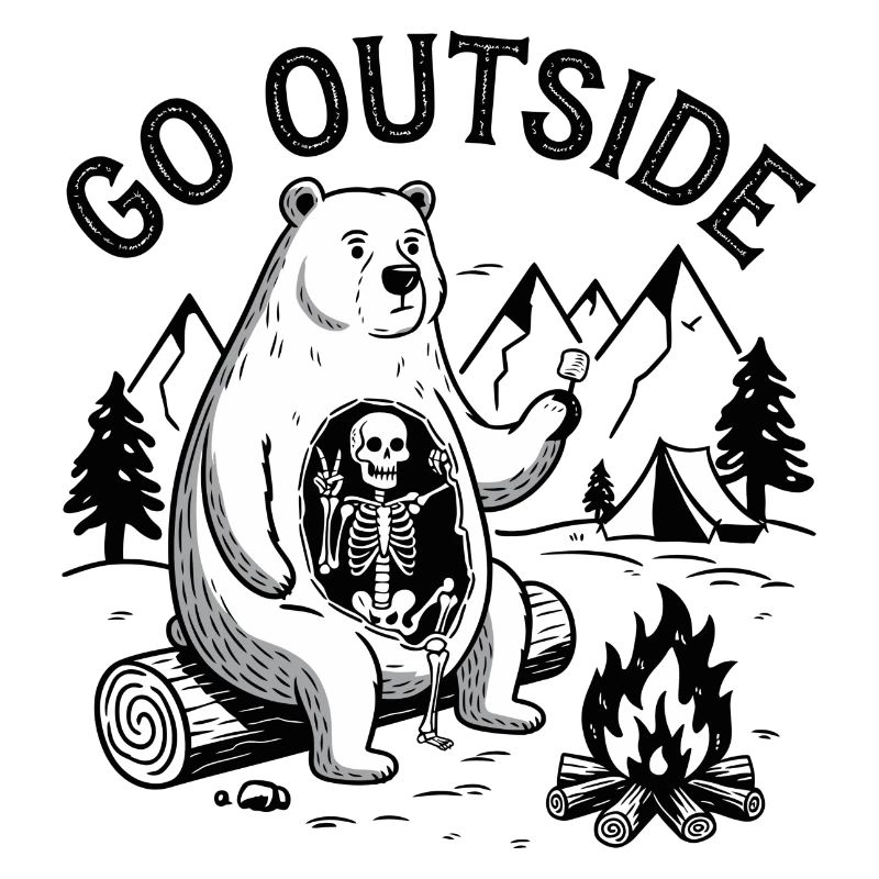 Squelette d’ours feu de camp graphique