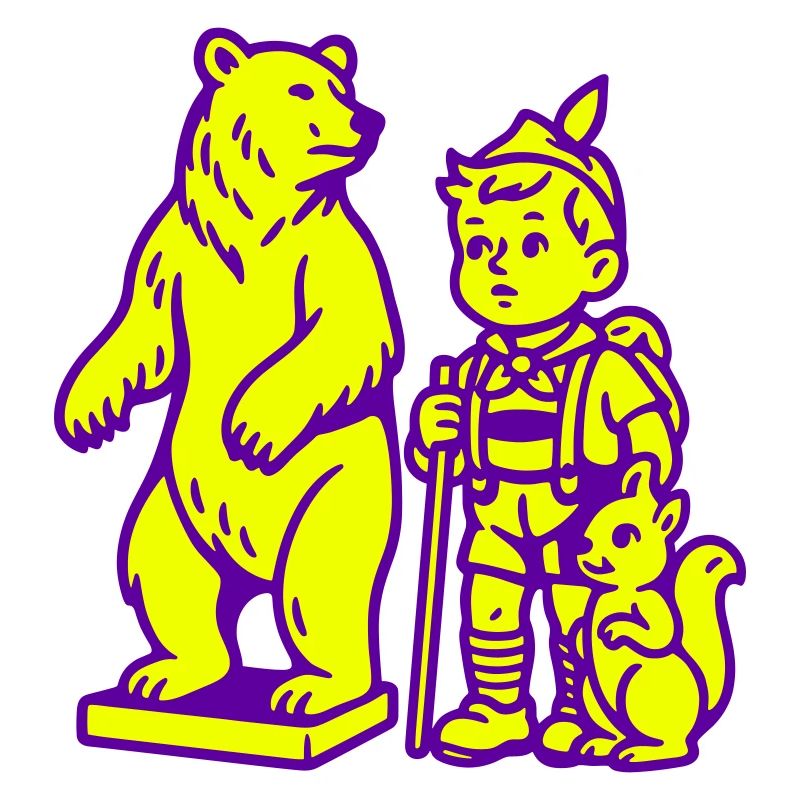 Pop-Art Stilleben mit Bär, Junge und Eichhörnchen