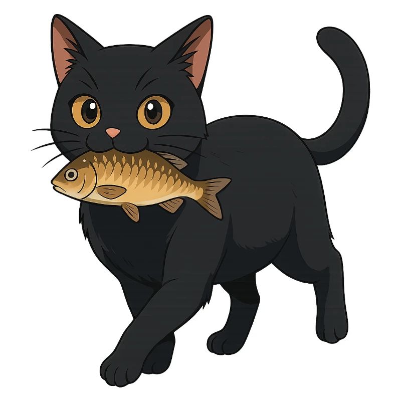 Cat with Fish Illustration Design