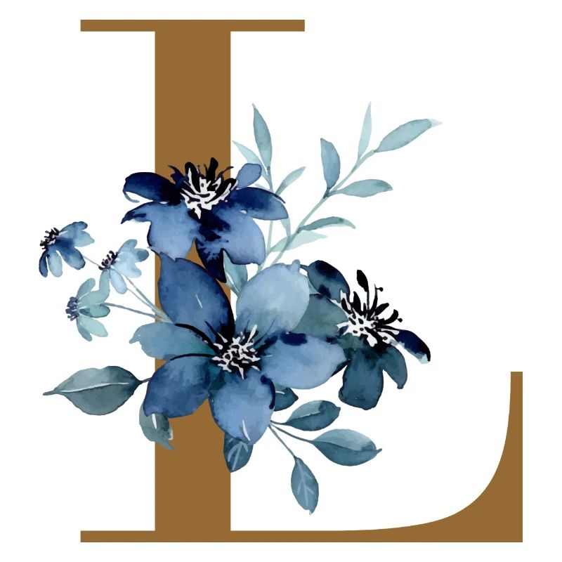 Blaues Blumen Monogramm Design Buchstabe L