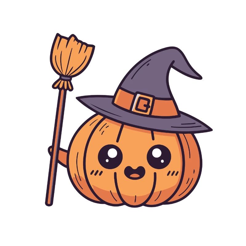 Adorable Witch Pumpkin and Brooms