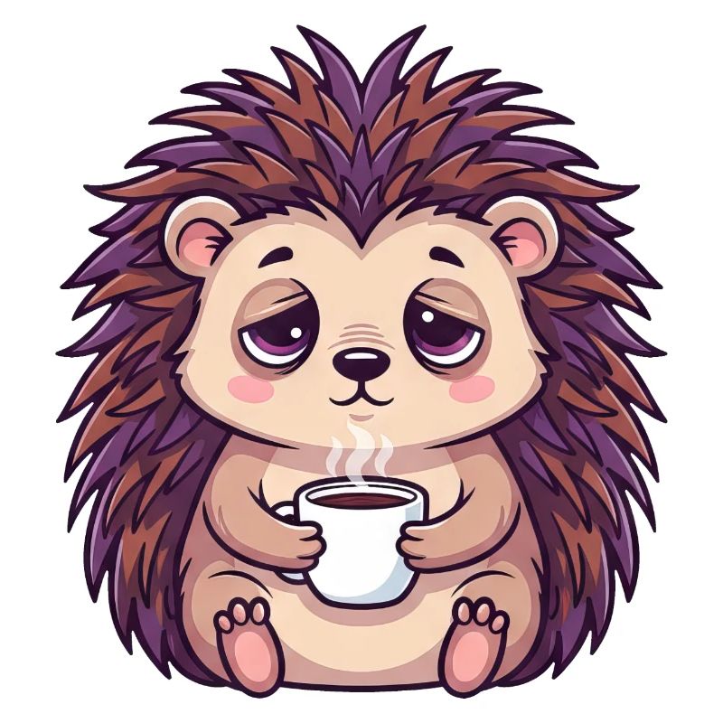 Cute Hedgehog Coffee Caffeine Cartoon Office Worker