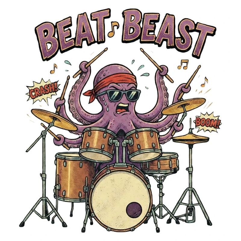 Beat Beast – Retro Comic Octopus Drummer Drum