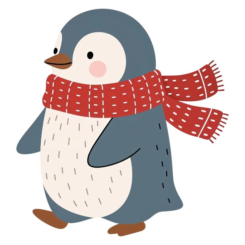 Pingouin avec écharpe d’hiver rouge