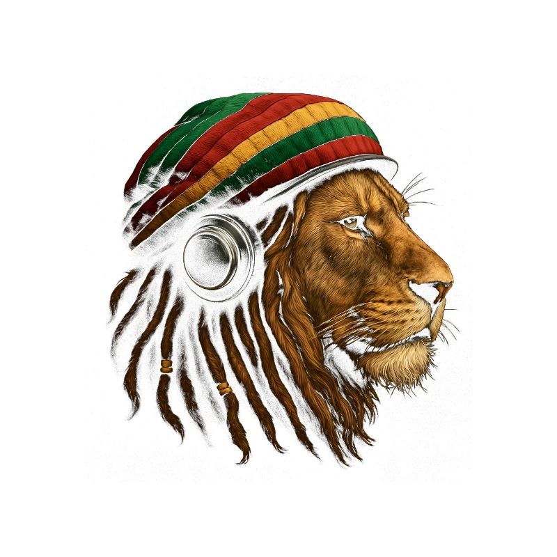 Löwe mit Rastafari Kopfhörer