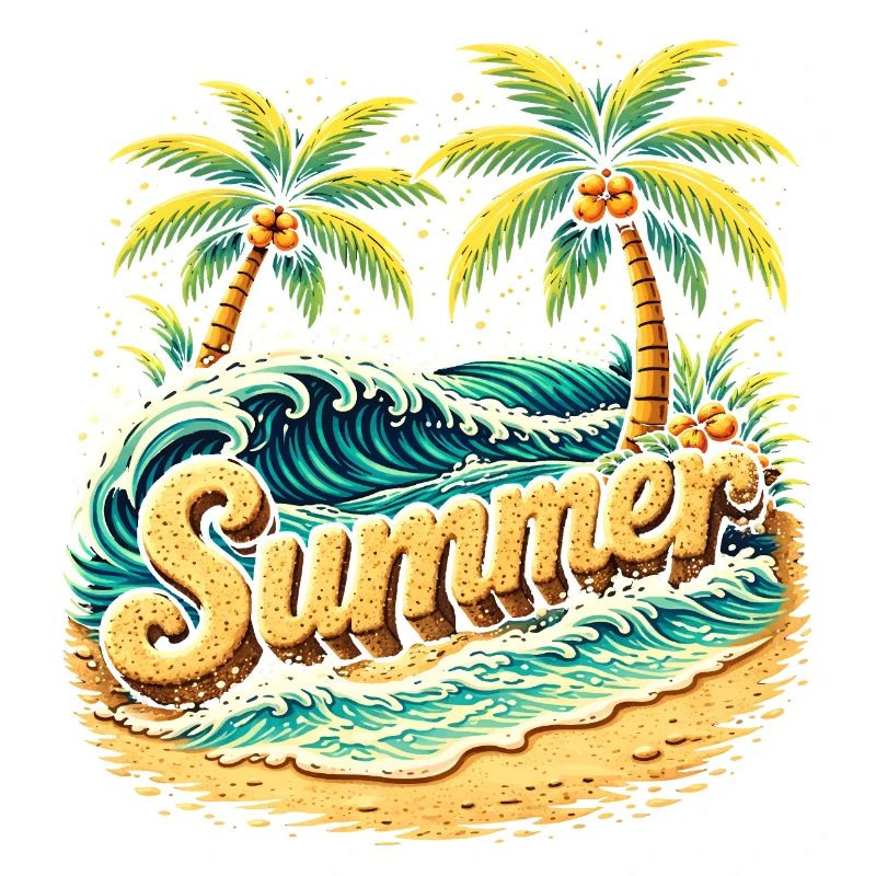 Palm Trees Beach Waves Illustration