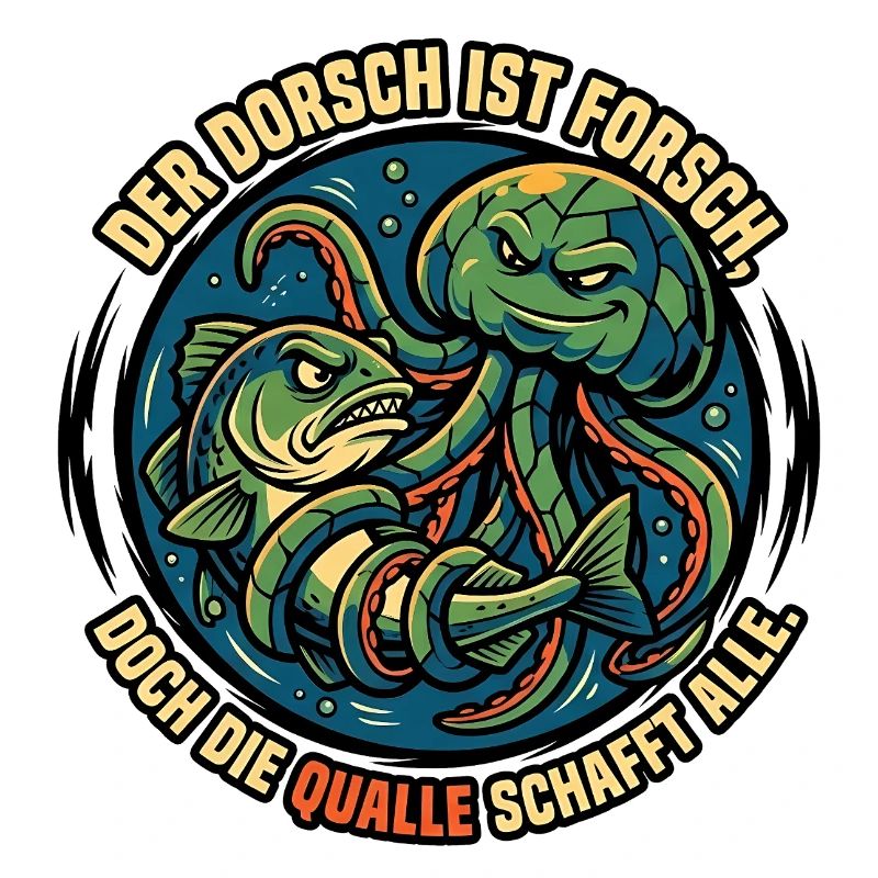 Cod and jellyfish underwater duel