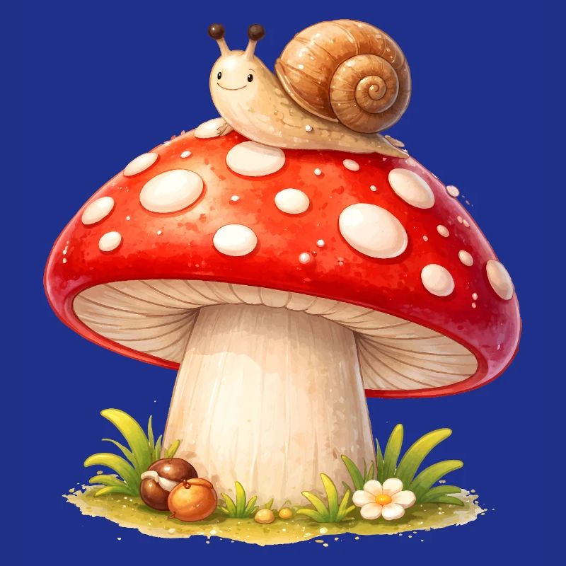 Toadstool with Snail Cute Forest Motif