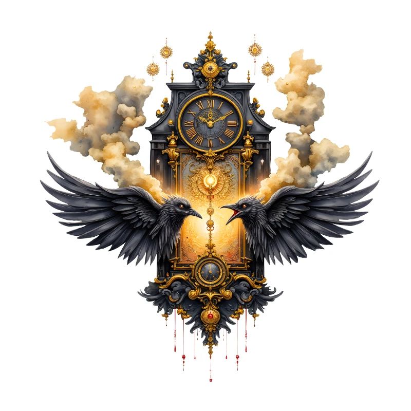 Ornamental Clock with Crows
