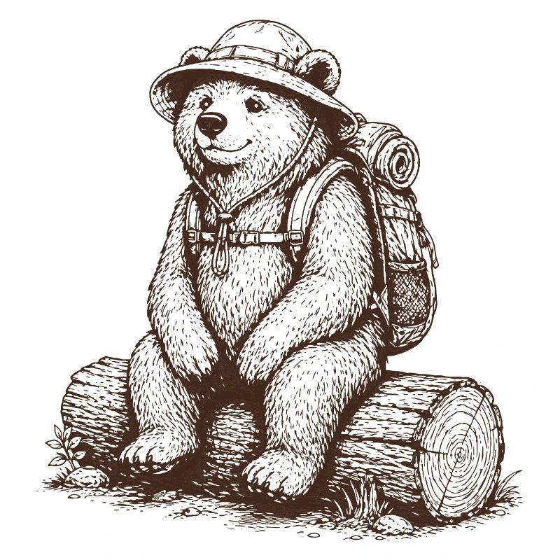 Cooler Bär mit Rucksack Wander Motiv