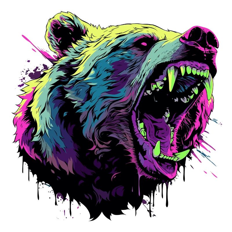Furious bear head in vibrant pop art style