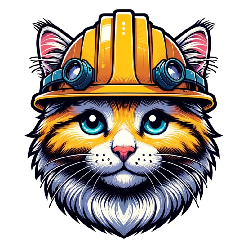 Baustellen Katze mit Helm ideal als Geschenk.