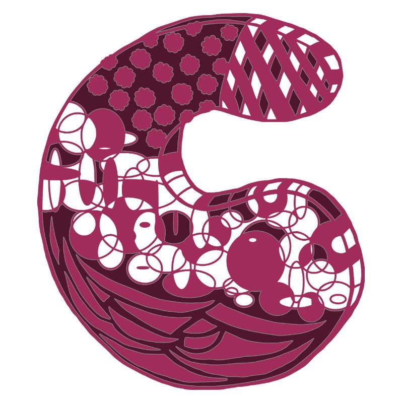 Letter C with character in red