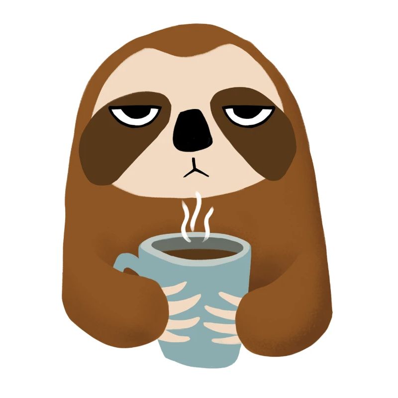 Faultier mit Kaffeebecher
