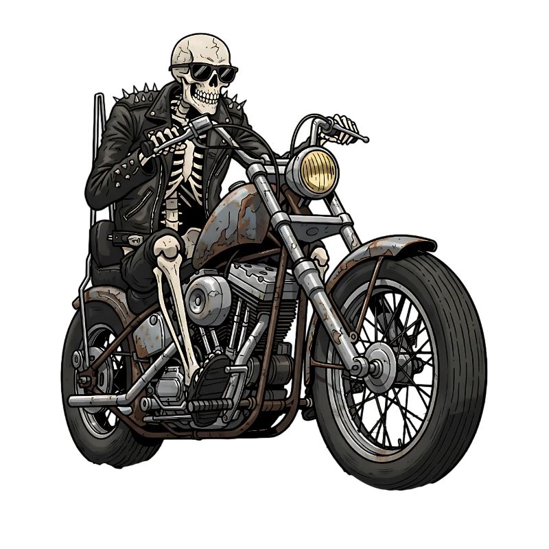 Skeleton Biker on Chopper Motorcycle Retro