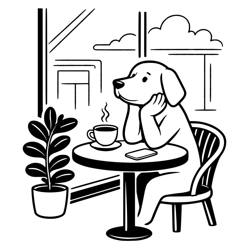 Chien au café