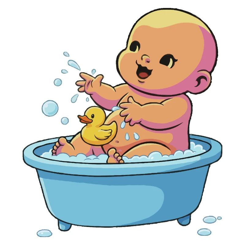 Playing Baby in Bath with Duck
