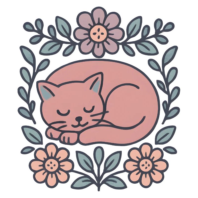 Chat rose endormi dans une couronne de fleurs