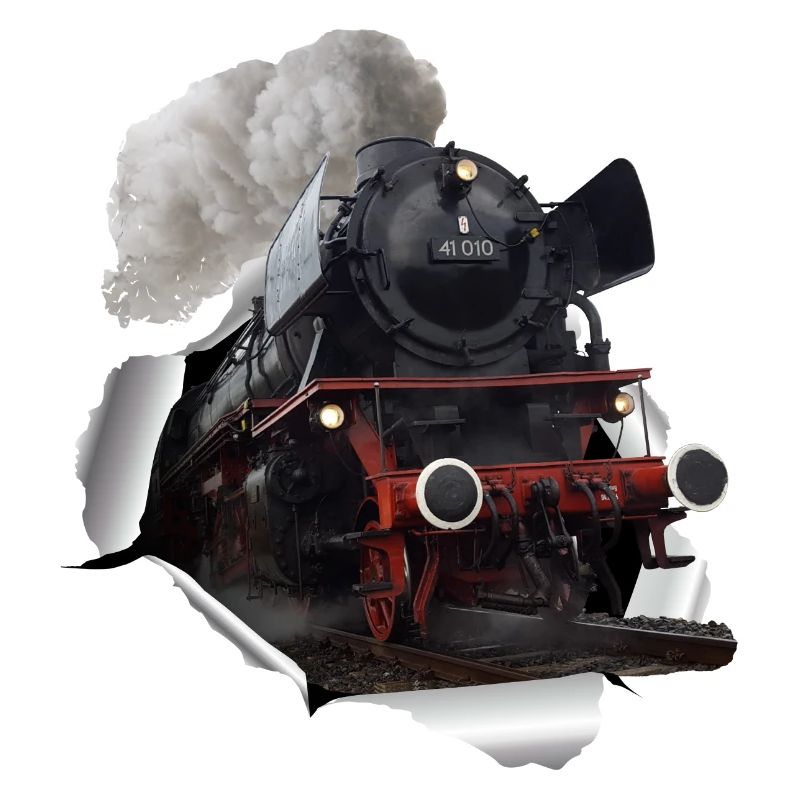 Dampflok durchbricht Papier