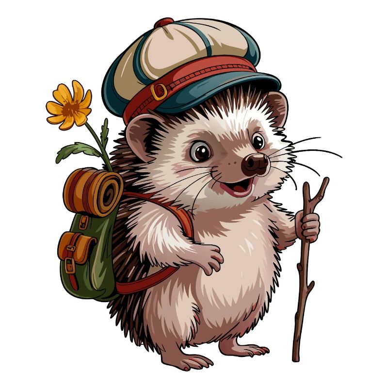 Igel mit Rucksack auf Wanderschaft