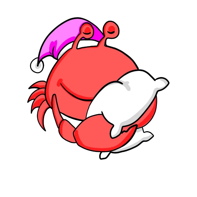 Crab with pillow and sleeping cap