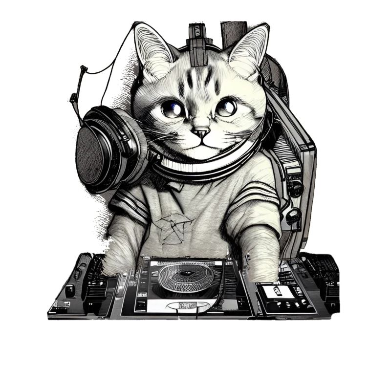 DJ cat avec table de mixage
