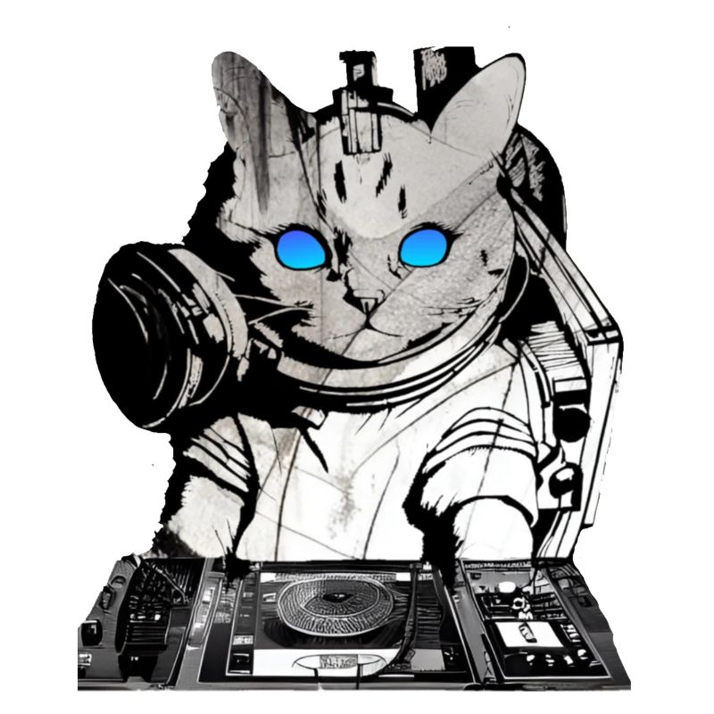 DJ cat avec table de mixage