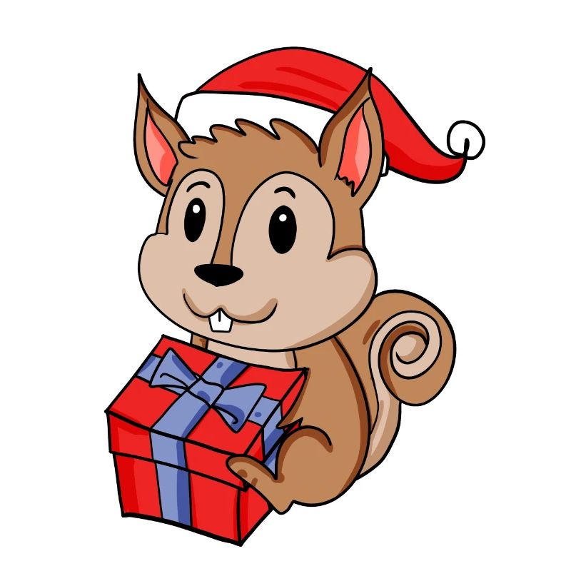 Bébé écureuil de Noël avec cadeau