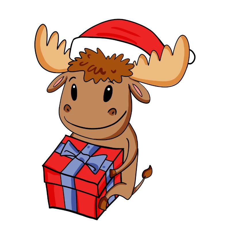 Weihnachten Elch Baby mit Geschenk