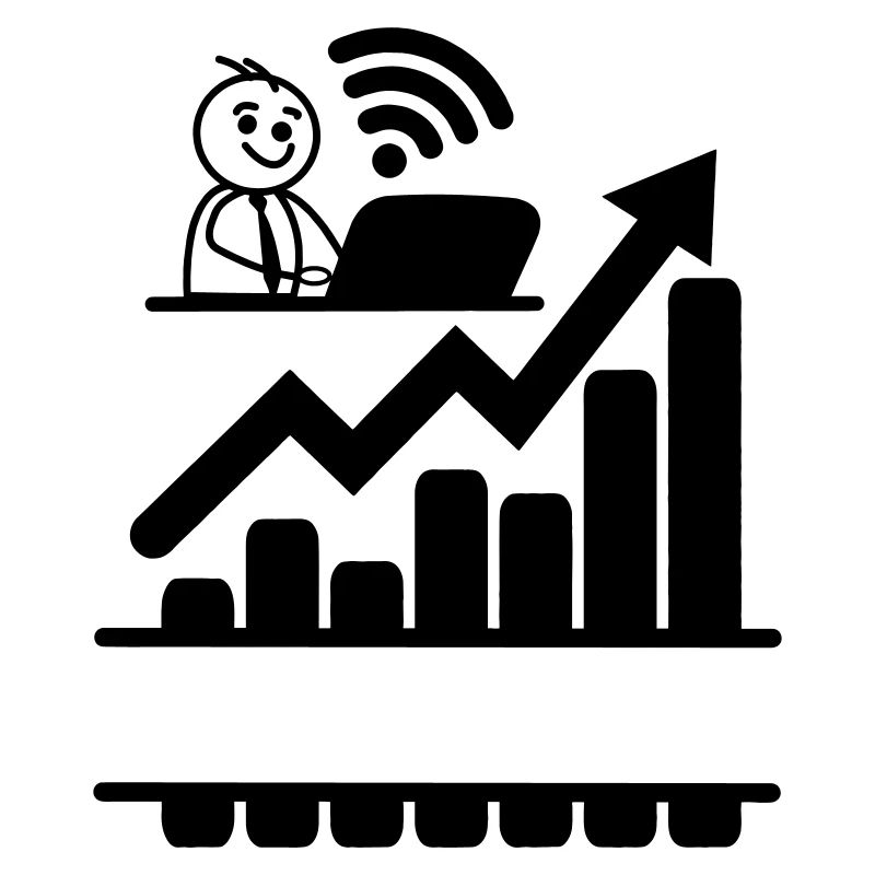 Glücklicher junger Mann auf Laptop-Verkäufe steigen