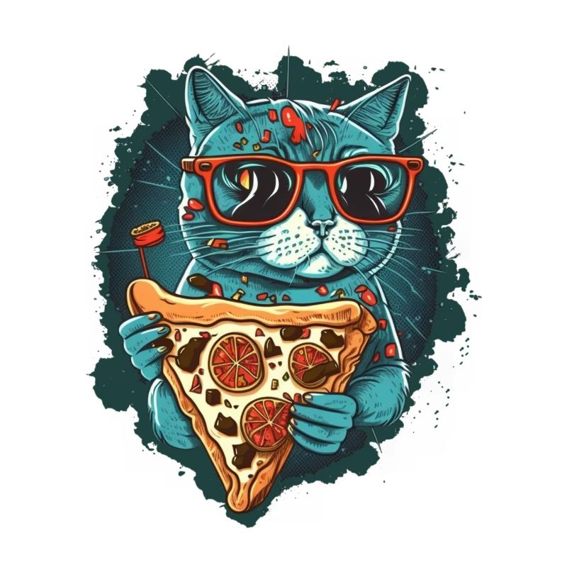 Chat avec des tranches de pizza