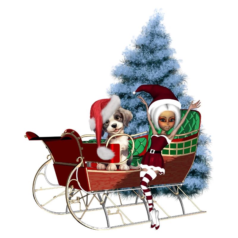 Chiot de Noël mignon et elfe au clair de lune