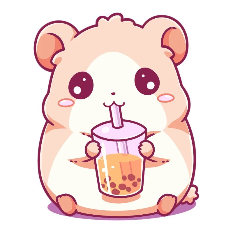 Kawaii Hamster Drinks Boba Bubble Tea Chibi