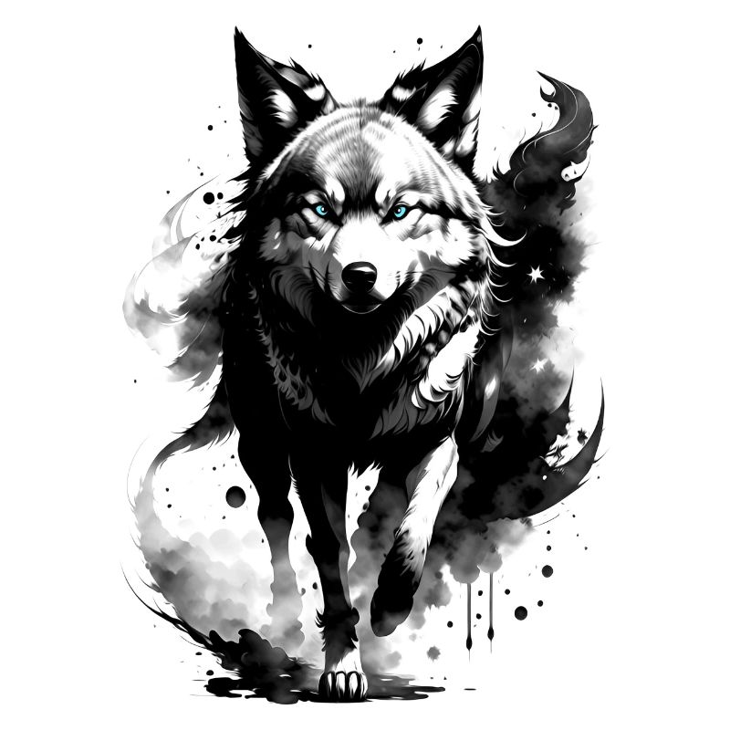 Loup dans la conception d’éclaboussures d’encre avec des yeux turquoise