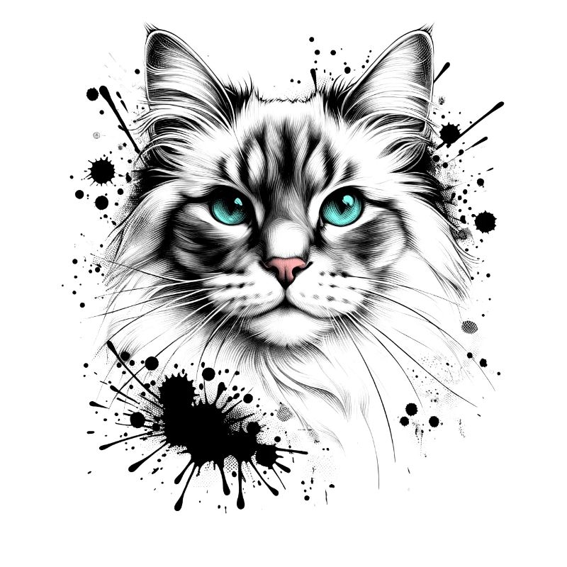 Chat mignon dans un design cool d’éclaboussures d’encre