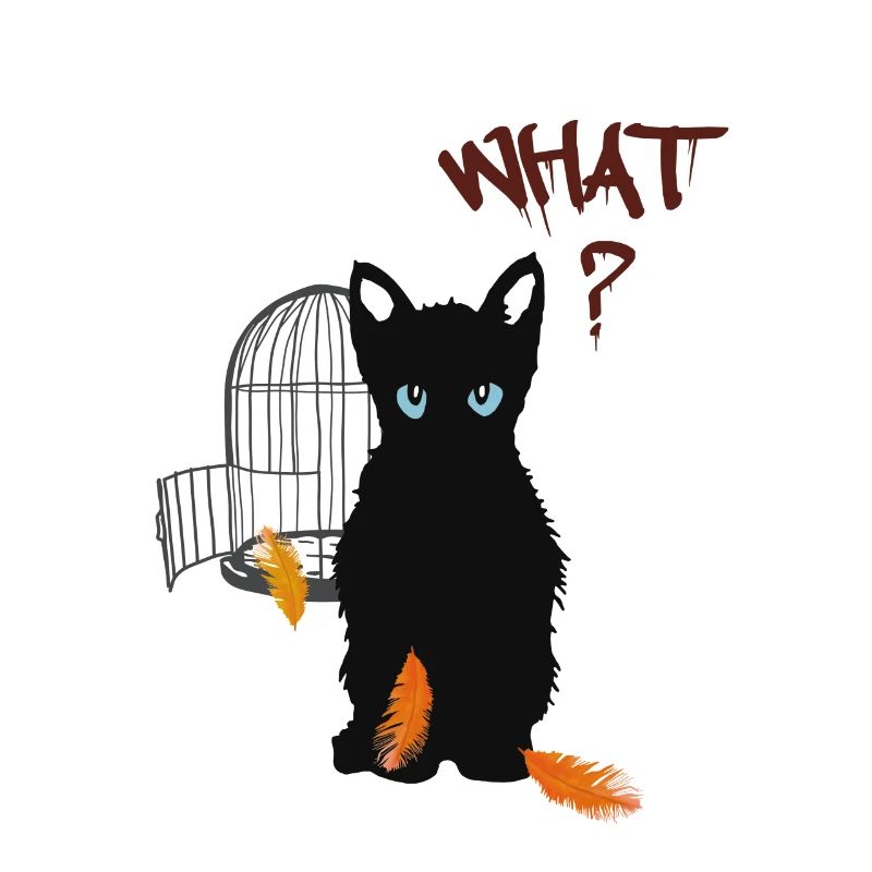 Petit chaton mignon noir et oiseau